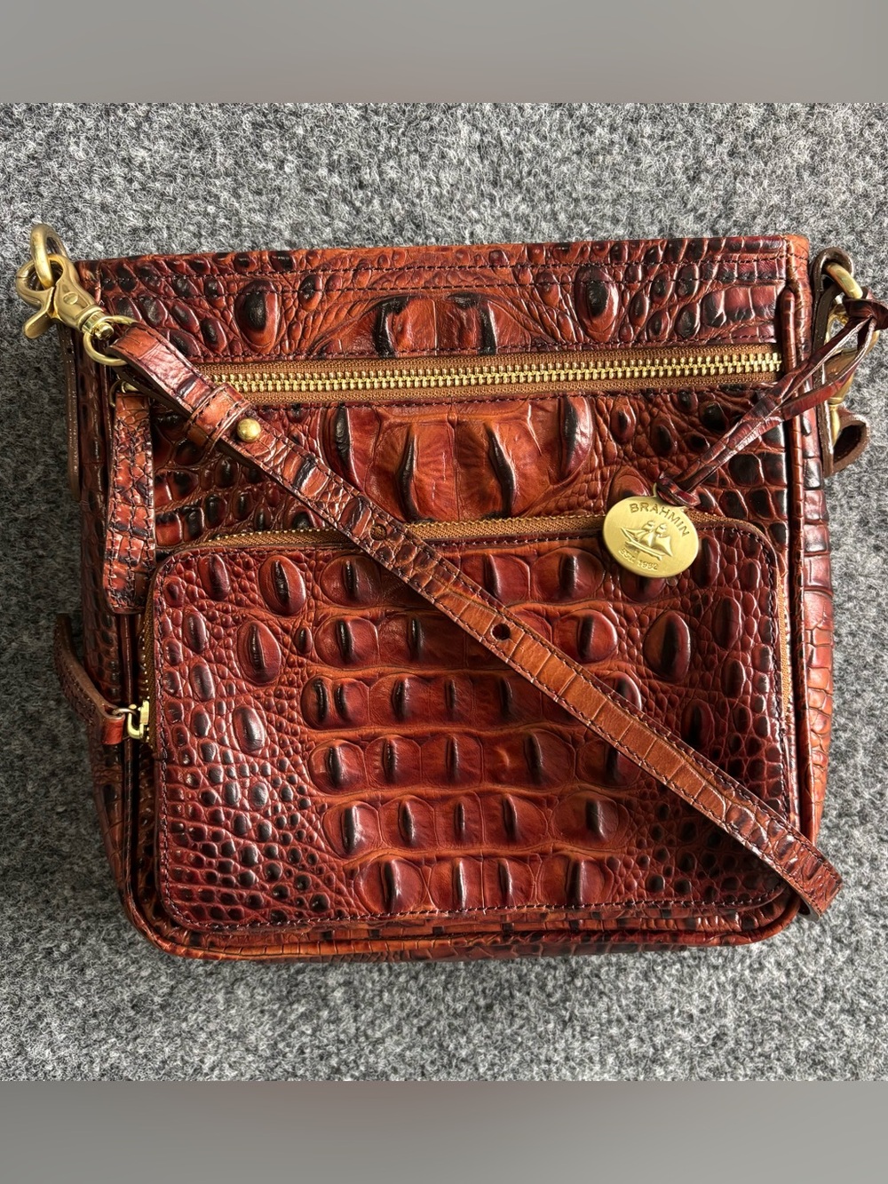 Brahmin Pecan Melbourne Croc Embossed Leather Crossbody Bag